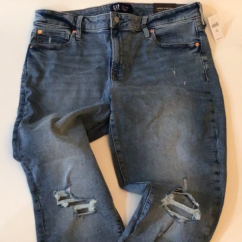 Gap Universal Legging Jeans 18 / 34 LONG Blue Boyfriend NWT Distressed D…
